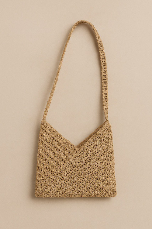 کیف زنانه مدل مربع جنس نخ رافیا